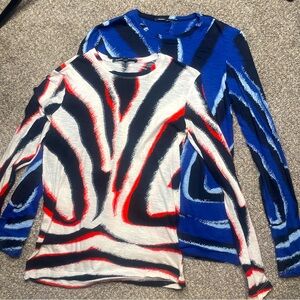 Proenza Schouler Set of 2 Abstract Print Long Sleeve Red & Blue Tops- Size XS